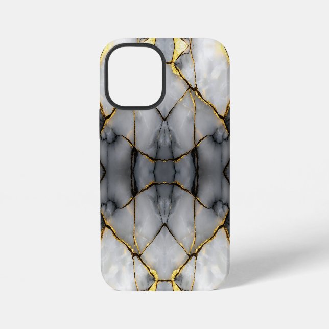 Coque iPhone Noir Cracké moderne Marbre blanc et noir (Verso)