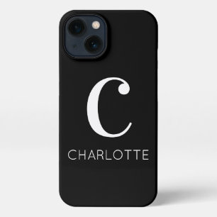 Etui iPhone 13 Noir et blanc moderne nom de monogramme minimal