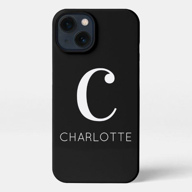 Coque iPhone Noir et blanc moderne nom de monogramme minimal (Verso)