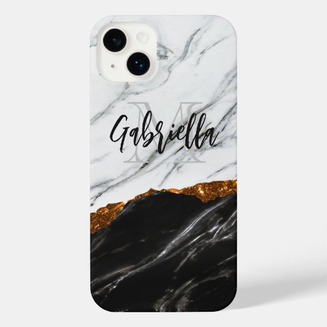Coque iPhone Noir et Marbre blanc (Verso)