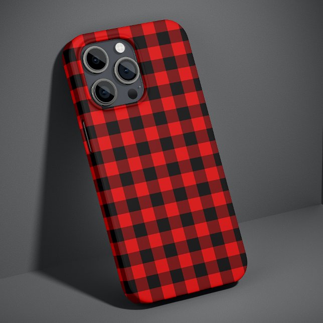 Coque iPhone Noir Rouge bison bûcheron bûcheron Motif de chèque (Créateur téléchargé)