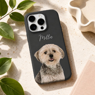 Coque iPhone 16 Pro Nom de chien moderne gris charbon et écriture