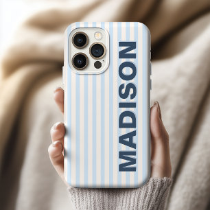 Coque iPhone 16 Pro Max Nom de collègue à la retraite rayé bleu poudre mod