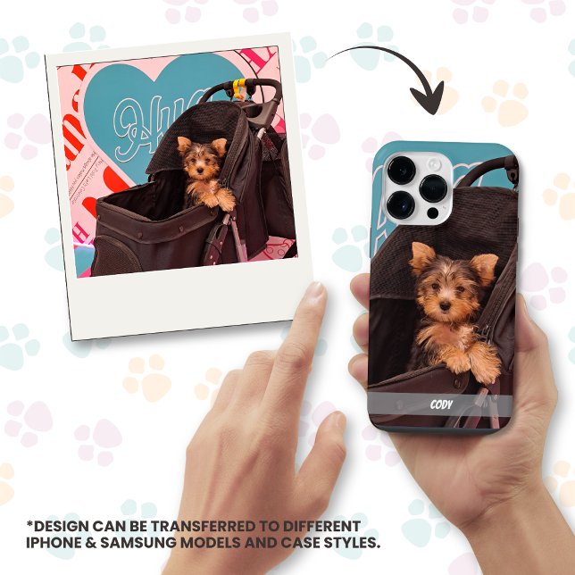Coque iPhone Nom de l'animal de compagnie ou du chat (Custom Dog or Cat Pet Photo with Pet's Name Personalized iPhone or Samsung Phone Case)