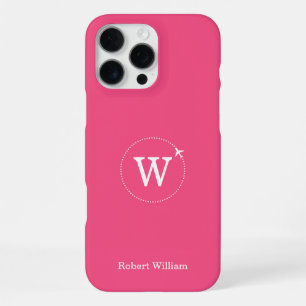 Coque iPhone 16 Pro Max Nom de monogramme personnalisé moderne Rose fram