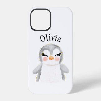 Coque iPhone 12 Pro Nom de pingouin aquarelle moderne