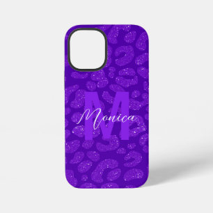 Coque iPhone 12 Mini Nom de script de monogramme scintillant violet fém