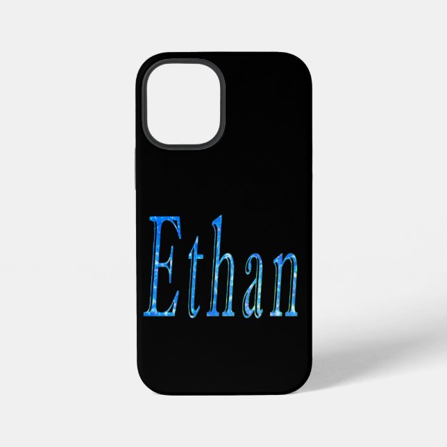 Coque iPhone Nom Ethan étoilé bleu (Verso)
