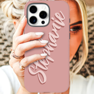 Coque iPhone 16 Pro Max Nom minimaliste moderne rose poussiéreux écriture