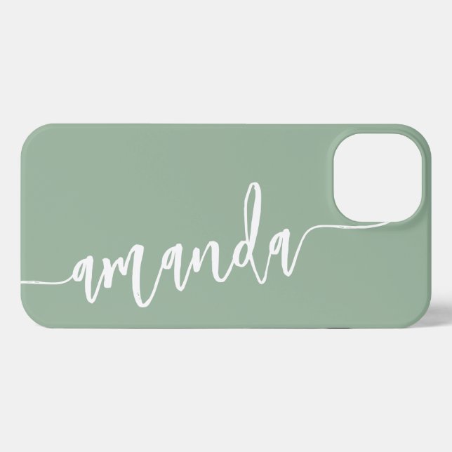Coque iPhone Nom moderne personnalisé Sage Green (Verso Horizontal)