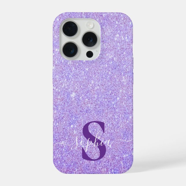 Coque iPhone Nom monogrammé pailleté élégant (Verso)