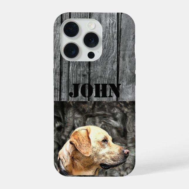 Coque iPhone Nom personnalisé Chasse Chien Rustique Jaune Lab C (Verso)