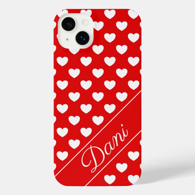 Coque iPhone Nom Personnalisé, Coeurs Rouge Et Blanc Flashy (Verso)