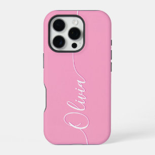 Coque iPhone 16 Pro Nom personnalisé en écriture calligraphique rose