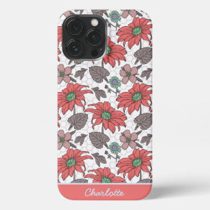 Etui iPhone 13 Pro Max Nom personnalisé floral transparent motif rose