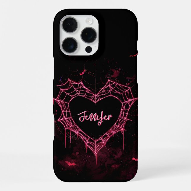 Coque iPhone Nom personnalisé mignon gothique rose coeur Spider (Verso)