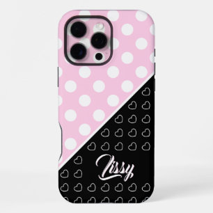 Coque iPhone 16 Pro Max Nom Personnalisé Modèle Frappe Rose Et Noir