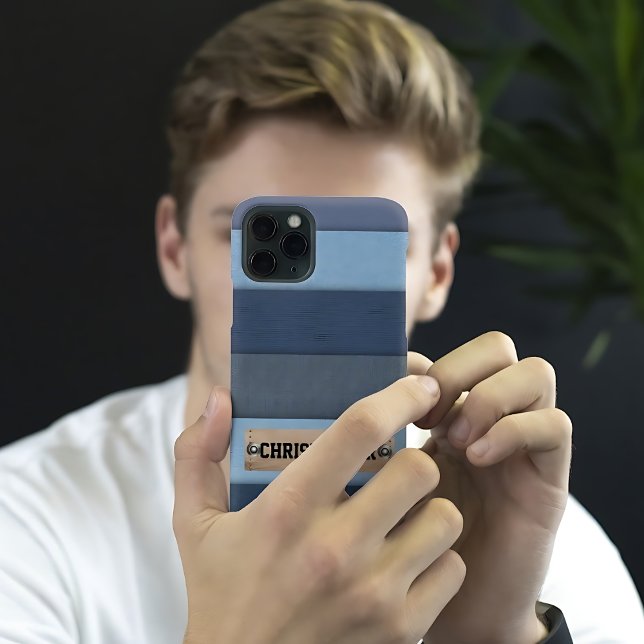 Coque iPhone Nom personnalisé moderne denim étiquette de nom (Créateur téléchargé)