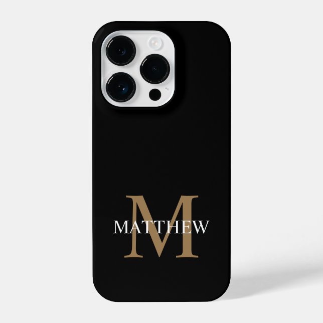 Coque iPhone Nom personnalisé Monogramme noir (Verso)