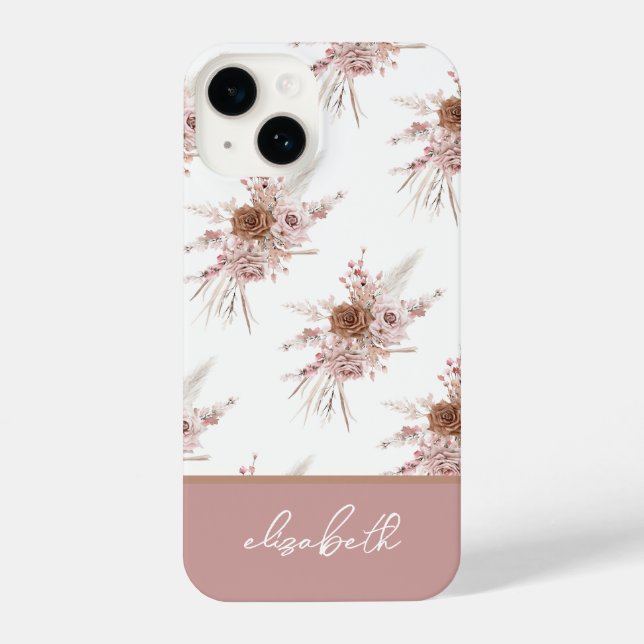 Coque iPhone Nom personnalisé personnalisé rose floral (Verso)