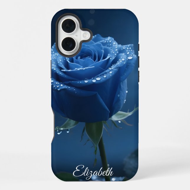 Coque iPhone Nom personnalisé Rose bleu enchanté Romantique Flo (Verso)