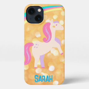 Etui iPhone 13 Nom personnalisé Unicorn Design - Sparkle Gold Pin