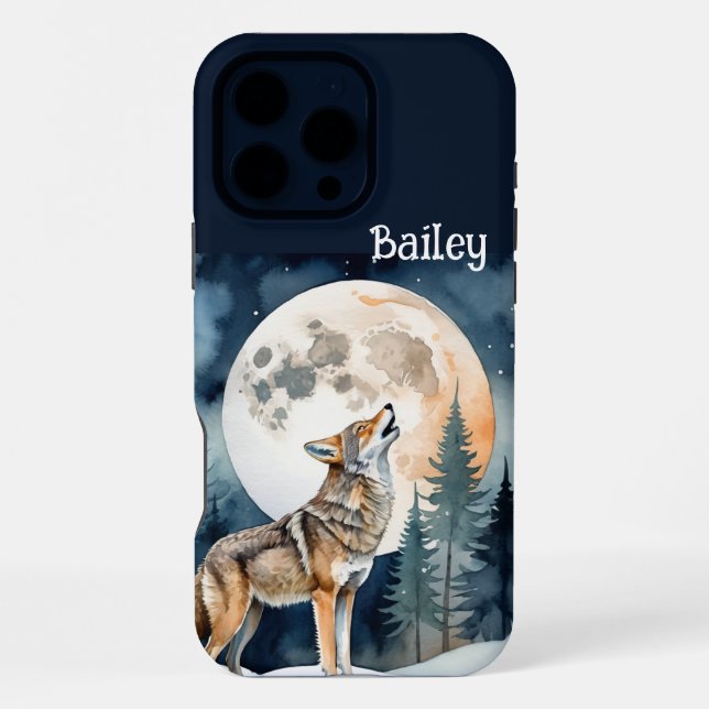 Coque iPhone Nom personnalisé Wolf Wolves Howling at the Moon (Verso)