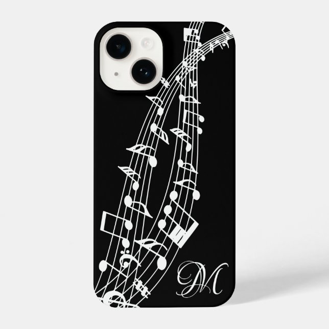 Coque iPhone Notes de musique Clavier Nom du monogramme Couleur (Verso)