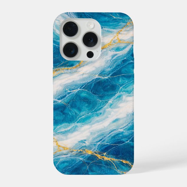 Coque iPhone Ocean Marble with White Swirls and Gold Veining (Verso)