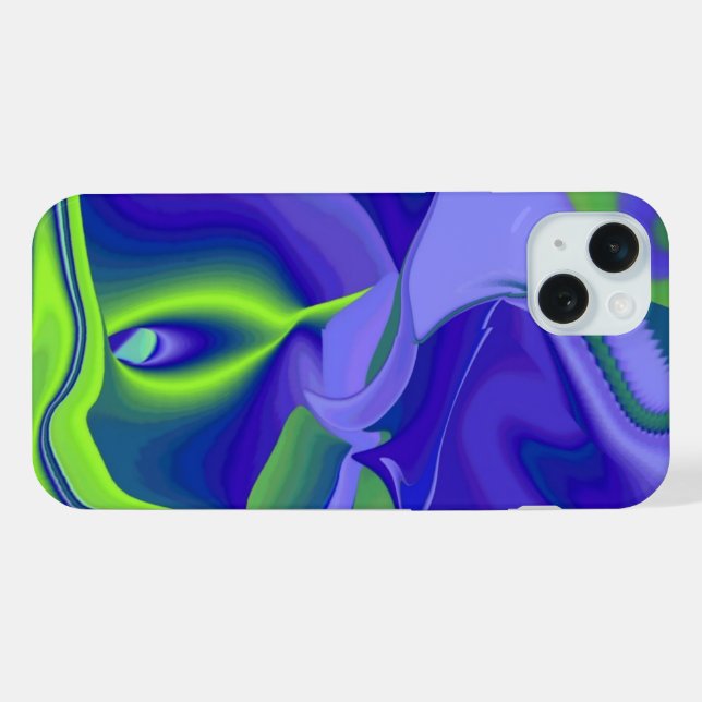 Coque iPhone Oeil mal, 3D Abstrait en vert bleu violet (Verso Horizontal)
