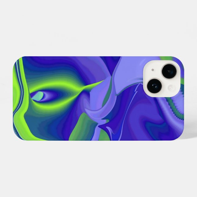 Coque iPhone Oeil mal, 3D Abstrait en vert bleu violet (Verso Horizontal)