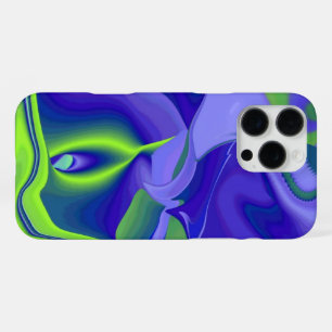 Coque iPhone 16 Pro Max Oeil mal, 3D Abstrait en vert bleu violet