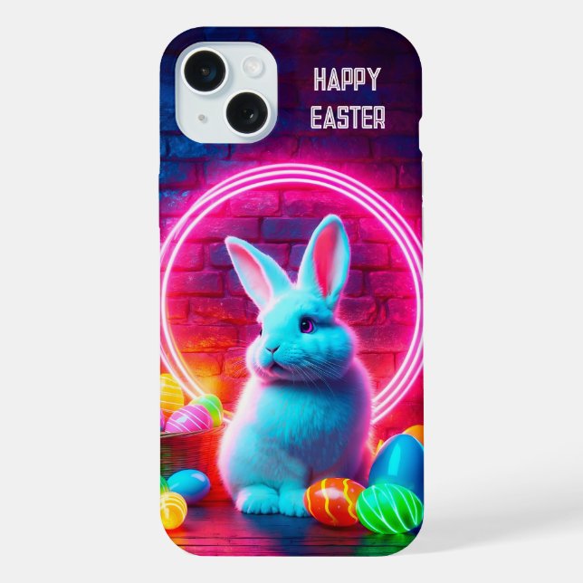 Coque iPhone Oeuf lapin de Pâques charmant païen élégant néon (Verso)