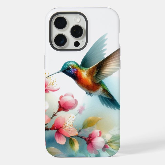 Coque iPhone OEuvre florale/printanière de colibri (Verso)