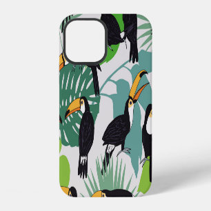 Coque iPhone 12 Oiseau Toucan : Motif de feuilles de palmier