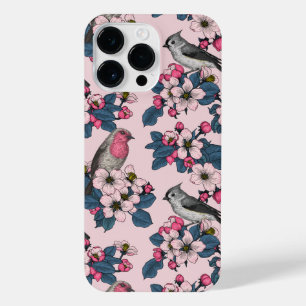Coque Pour Pour iPhone 14 Pro Max Oiseaux et fleurs roses