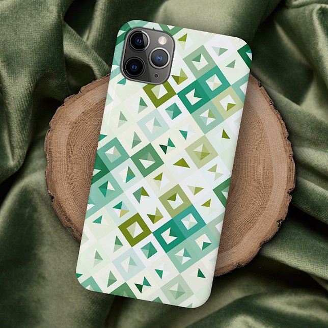 Coque iPhone Olive Green Turquoise bleu ivoire Mosaic Art Motif (Créateur téléchargé)
