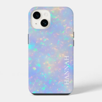 Coque Pour iPhone 14 Opale Fausse Iridescente avec nom personnalisable
