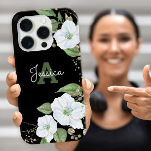 Coque iPhone 16 Pro Or Monogramme Floral Aquarelle Script Chic