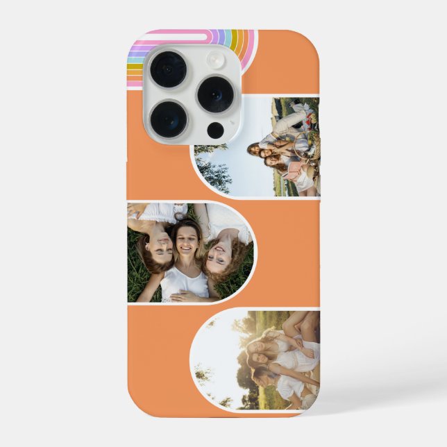 Coque iPhone Orange Cute Modern 3 Photo Layout Custom (Verso)