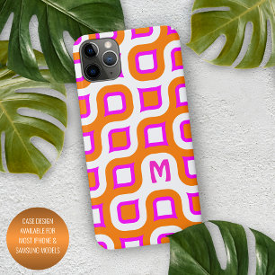 Coque iPhone 16 Pro Max Orange Rose Chaud Blanc Motif d'Art Midcentury