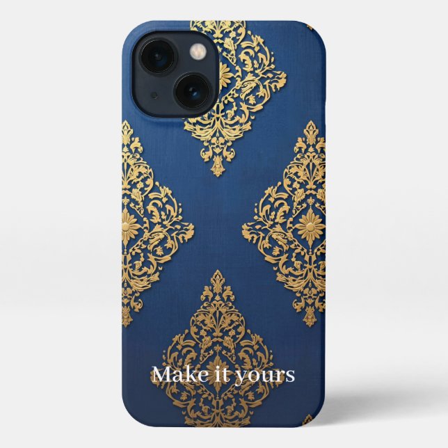Coque iPhone Ornemental Gold on Blue Phone Case - Ajouter un no (Verso)