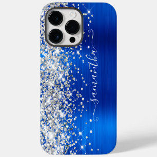 Coque Pour Pour iPhone 14 Pro Max Pailleté Argent Royal Blue Glam Féminin Signature