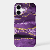 Coque iPhone paillettes Or Violet avec nom personn