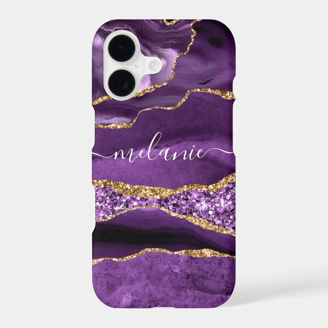 Coque iPhone paillettes Or Violet avec nom personn (Verso)