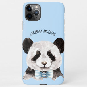 Coque iPhone 11Pro Max Panda Aquarelle Moderne Avec Nom Et Bleu Pastel