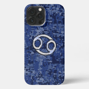 Etui iPhone 13 Pro Max Panneau cancéreux Zodiac Marine Camo Bleu