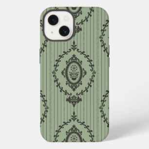 Etui iPhone 13 Papier peint baroque en vert