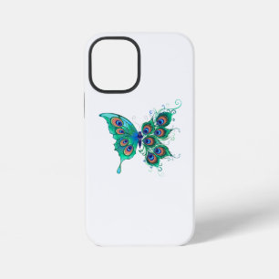 Coque iPhone 12 Mini Papillon aux plumes de paon vert