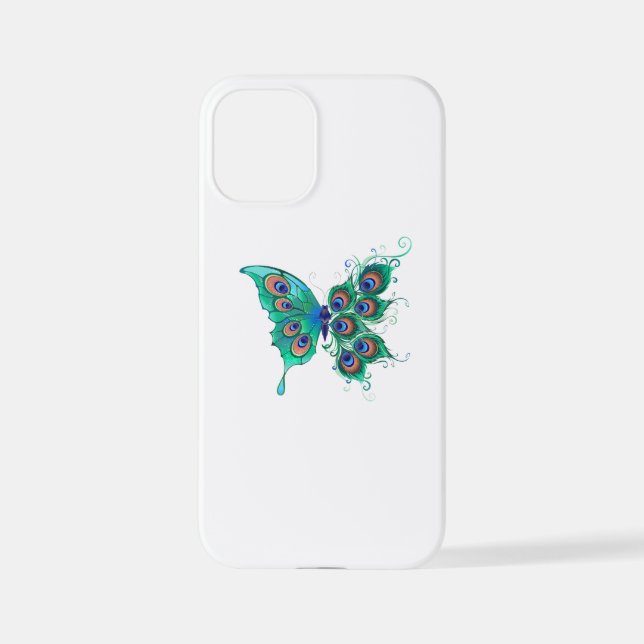 Coque iPhone Papillon aux plumes de paon vert (Verso)